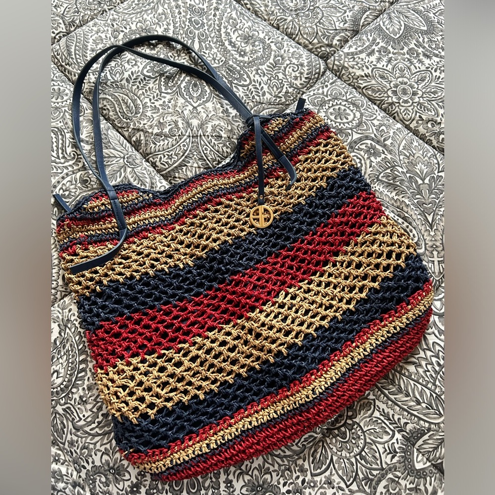 Giani Bernini Woven Tote Bag Lightweight Travel Shoulder Purse Charm Detail